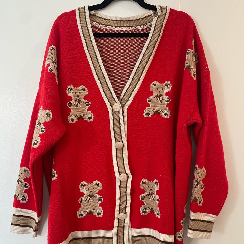 Vintage Ralph Lauren Style Teddy Red Cardigan 🧸♥️